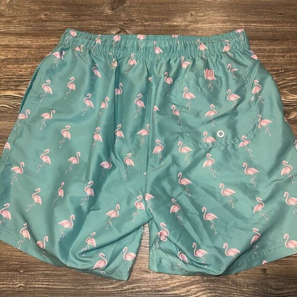 Mens Teal Swimming Trunks Quick-Dry Flamingo  Swim Shorts. Size Medium. 2 - Picture 6 of 7